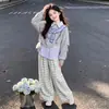 Conjunto Casual de Chicas Estilo Escolar con Sudadera con Capucha de Retazos Rayados con Solapa, Talla Mediana a Grande