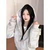 Cárdigan retro de punto grueso de alta costura, talla grande, con letras bordadas, cierre de cremallera y capucha, chaqueta estilo pareja con un diseño único y de nicho