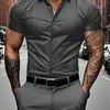2026 Camisa de Manga Corta de Color Sólido de Verano para Hombre, Transpirable, Ajuste Delgado, para Músculo, Ropa Casual para Hombre, Transfronteriza Europea y Americana