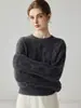 Suéter de tricô trançado 100% cashmere, pesado e extra espesso, com gola redonda, perfeito para outono e inverno, oferecendo calor e um caimento luxuoso e relaxado.