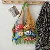 Bolso de punto artístico y moderno con flecos, estilo étnico retro, con estampado de peces múltiples y gran capacidad