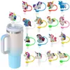 Cubierta de Popote de Silicona de Unicornio de Dibujos Animados Forma de Caballo Pequeño Compatible con Botella de Agua Stanley Tapa de Popote a Prueba de Polvo y Manchas