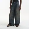 Estação Independente 26SS 'Estilo Calça Ace' Silhueta Plissada Retro Lavado Solto Casual Jeans de Perna Larga