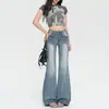 Jeans Retro Micro-Campana para Mujer 2026 Otoño Nueva Llegada Color Claro Estilo Americano Elásticos Adelgazantes Cintura Media-Alta Pantalones Campana Desgastados