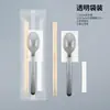 Cuchara Americana Desechable y Palillos Juego de Cuatro Piezas Paquete de Comida para Llevar Bibimbap Comida Ligera Cuchara Endurecida Rica Servilleta de Papel Palillo