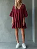 Vestido corto de línea A con cuello en V y manga con volantes para mujer, vestido tipo camiseta suelto, casual y versátil, al por mayor transfronterizo en stock