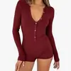 Amazon 2025 Otoño Nuevo Europeo y Americano Mono Ajustado para Mujer Casual Botones Algodón Top Manga Larga Cuello en V