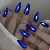 Uñas de Moda con Forma de Diamante Azul Estilo Europeo y Americano Redondas Almendradas, Uñas Desmontables Portátiles Simples y Elegantes