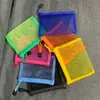 Estojo de lápis de malha transparente colorido com zíper bolsa portátil para estudantes bolsa de papelaria bolsa de armazenamento de cosméticos bolsa de moedas