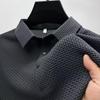 Camiseta Masculina de Verão Elegante de Malha Seda Gelo Manga Curta Gola de Camisa Cor Pura Paul Slip Camisa Polo Manga Curta Roupa Masculina