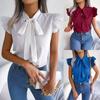 Moda Femenina Transfronteriza de Amazon Primavera/Verano 2026 Estilo Europeo y Americano Elegante para el Trabajo Blusa de Gasa con Volantes y Lazo