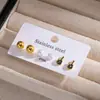 Set de aretes geométricos redondos de acero inoxidable personalizado estilo europeo y americano, moda de estrella transfronteriza, lujo ligero, sencillo set de tres piezas