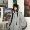 Otoño e invierno nuevo estilo coreano de moda suéter cárdigan con capucha con cremallera estampado de letras abrigo suelto con forro polar para estudiantes moda femenina
