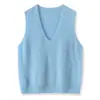 Outono e Inverno Gola V Simples Cor Lisa Sem Mangas Suéter Feminino Solto Casual Colete Camada Colete de Lã Cashmere Escovado