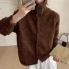 Ropa de mujer, estilo Dongdaemun coreano, alta calidad, cárdigan suéter simple de cuello alto, prenda exterior para mujer, colores mezclados, estilo relajado y casual