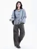 Cárdigan de Punto Gris Otoño con Cuello Redondo para Mujer, Nuevo Estilo Primavera y Otoño, Suéter Chaqueta Holgado Casual Estilo Perezoso, Top Corto