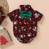 Navidad Nuevo Hakka 2023 Mono de Manga Corta Guapo para Bebé con Pajarita Estampado de Papá Noel Traje Corto de Gateo
