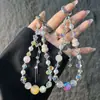 Exquisita correa para teléfono en forma de calabaza con degradado, cristales brillantes y borlas, cordón corto para teléfono, accesorio llavero para bolso