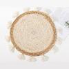 Mantel individual de paja tejido a mano de estilo japonés, tapete aislante térmico, mantel individual con borlas redondas, tapete para cuenco y plato con hierba de jacinto de agua y piel de maíz