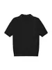 Camiseta de punto de manga corta color café con cuello tipo Henry estilo coreano para hombre, top simple casual versátil con rayas tipo Polo y mangas tres cuartos
