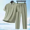 Conjunto Esportivo Casual Masculino Verão Camisa Polo Camiseta de Manga Curta de Secagem Rápida Conjunto de Duas Peças Tecido Elástico com Elastano