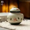 Moji Glaseado de Caramelo Camelia Índigo Cerámica Pintada a Mano Tarro Doméstico para Té Accesorios para Ceremonia del Té Tarro Sellado Tarro de Almacenamiento Tarro
