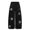 Pantalones Sueltos de Pierna Ancha con Diseño de Estrella de Cinco Puntas con Pedrería, Marca de Tendencia Europea y Americana, Pantalones Deportivos de Forro Polar para Hombre Otoño e Invierno, Pantalones Casuales Largos hasta el Suelo