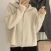 Cárdigan de punto grueso con cuello alto estilo perezoso de otoño e invierno, diseño de cremallera de color sólido de estilo coreano, top de solapa con nicho
