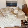 Juego de ropa de cama de cuatro piezas de algodón y lino lavado estilo wabi-sabi, funda de edredón de algodón y lino puro estilo japonés, sábana plana, sábana bajera juego de tres piezas