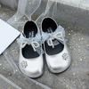 Mules Cerrados de Moda para Niñas con Pedrería 2025 Otoño Nuevos Zapatos Planos Redondos de Color Sólido para Niñas que Aumentan la Altura