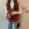 Colete Empilhado com Decote em V de Cor Sólida para Mulheres 2024 Outono e Inverno Novo Suéter Simples Japonês-Coreano Colete Cardigan de Malha