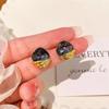 Brincos de pino femininos prata esterlina coreanos dongdaemun luz luxo preto brincos de gema avançado sentido 18k ouro retro brincos elegantes