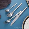 Conjunto de Talheres Espessados de Aço Inoxidável 304 Faca, Garfo, Colher para Comida Ocidental, Colher de Chá, Conjunto de Quatro Peças, Faca e Garfo para Steak de Hotel de Luxo