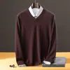 ¡Comercio Exterior! Suéter de Cachemir Peinado de Manga Larga con Cuello en V para Hombre, Capa Base Suministrada por el Cliente, Suéter de Lana, Tejido de Punto, Invierno