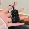 Pingente quadrado esculpido em obsidiana, pingente de cordão preto, acessório de pingente esculpido estilo chinês para homens