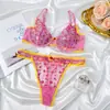 Conjunto de Lingerie Sexy Ultra-Fino Bordado em Renda Transparente Europeu e Americano Personalizado para Mulheres com Seios Grandes, Faz os Seios Parecerem Menores, Conjunto de Sutiã com Renda Anti-Queda