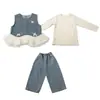 Conjunto de Crochê para Meninas Primavera e Outono 2026 Novo Estiloso Conjunto de Roupas de Primavera Infantil para Meninas, Conjunto de Três Peças com Colete Jeans