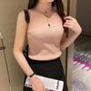 Nuevo Verano 2024 Suéter sin Mangas con Hebilla de Cuello Alto Traje de Chica Sexy Caliente Chaleco Básico Suéter Mujer
