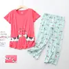 Pijama Feminino Verão Manga Curta Plus Size Magro Feminino Roupa de Casa Conjunto Fofo e Fresco de Cabelo
