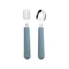 Set de Tenedor y Cuchara de Acero Inoxidable 316 con Mango Largo de 2 Piezas Tenedor y Cuchara de Entrenamiento para Comer Bebé Vajilla de Silicona para Niños Tenedor y Cuchara Integrados