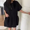 Vestido de Verano Nuevo Dongdaemun Coreano Estilo Retro Francés de Nicho con Cuello Redondo, Holgado, Bolsillos Grandes para Mujer, Falda de Longitud Media