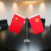 Bandera Roja para Escritorio de Oficina, Bandera de Escritorio, Bandera Roja para Sala de Conferencias, Soporte de Bandera en Forma de Y con Decoración de Base de Cristal