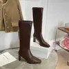 Botas altas para mujer con tacón grueso, colección otoño/invierno 2026, ajustadas, de caña alta, elásticas, con cremallera trasera, botas de montar