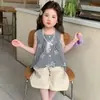 Conjunto de Verão para Meninas 2026 Novo Vestido de Verão Fino da Moda para Crianças, Conjunto Elegante de Duas Peças Xadrez Sem Mangas para Bebês Meninas
