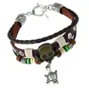 Pulseiras de Couro com Contas Punk Europeias e Americanas Feitas à Mão com Pingentes de Caveira de Liga, Joias de Couro Genuíno, Fornecimento para E-commerce Transfronteiriço