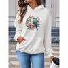 Moletom com Capuz de Comércio Exterior Transfronteiriço Feminino Estampa de Flores e Pássaros Top Casual Amazon Desejo Peça Única Atacado