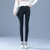 Calça Preta Tubarão de Cintura Alta, Nova Coleção de Outono Elástica Tamanho Plus com Forro de Fleece Calça Mágica para Mulheres, Calça Skinny Lápis para Roupa Externa