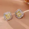 Pendientes de Trébol de Cuatro Hojas de Circonita Estilo Coreano para Mujer, Pendientes Pequeños de Fragancia Retro Francesa, Pendientes de Alta Gama, Pequeños, Exquisitos y Versátiles