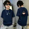 Camiseta de manga larga para niño 100% algodón nuevo estilo 2026 de dos piezas falsas para niños mayores, top interior para primavera y otoño