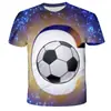 2026 Nueva Camiseta de Manga Corta con Estampado 3D de Patrón de Fútbol Iridiscente Suelta para Hombres y Niños Nueva Moda Camiseta Corta